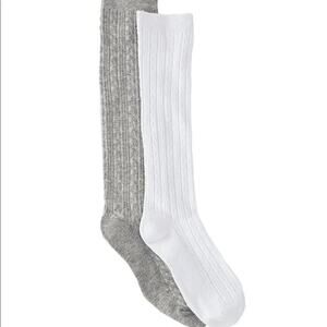 Copper Key Girls 2 Pack Cable Knit Knee High Socks Size 7 (Grey/White)